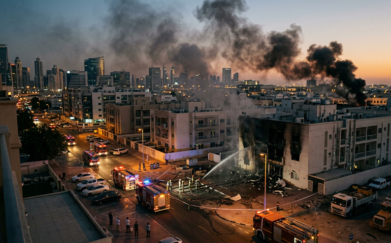 Imagens mostram incêndios em Dubai após queda de drone