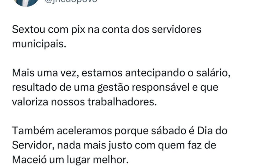 Prefeito JHC anuncia antecipação do salário dos servidores para sexta (27)