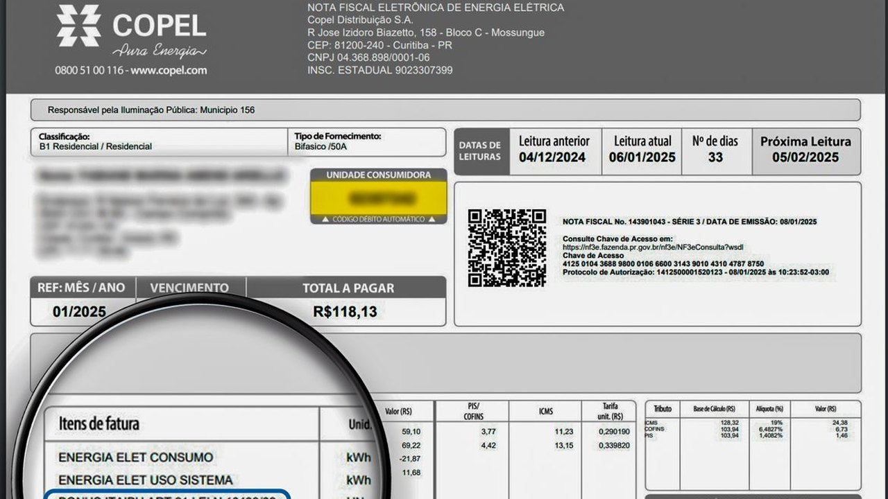 Bônus Itaipu dará desconto médio de R$ 11,59 na conta de luz de agosto