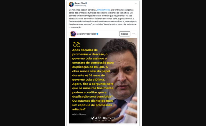 Renan Filho respondeu à crítica de Aécio Neves