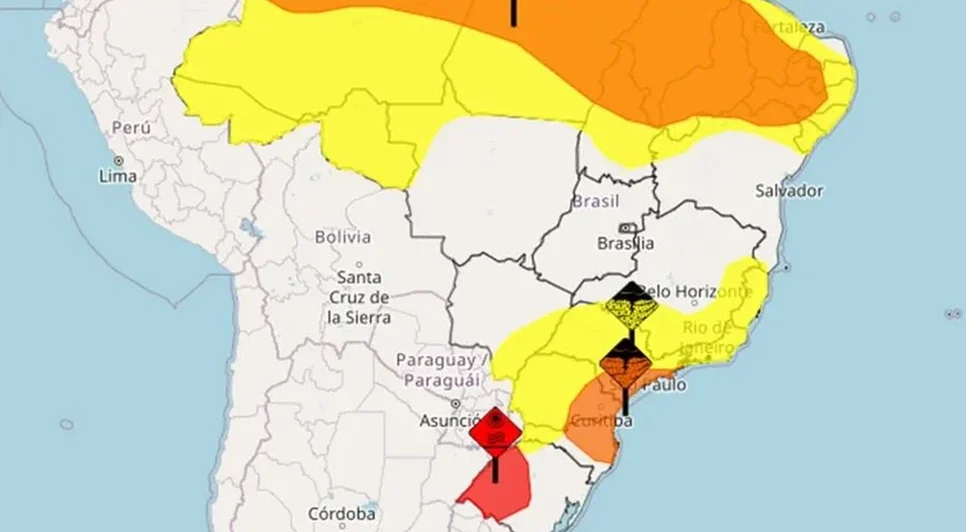 Inmet alerta a possibilidade de chuvas em boa parte do Brasil. - Foto: Reprodução/Inmet