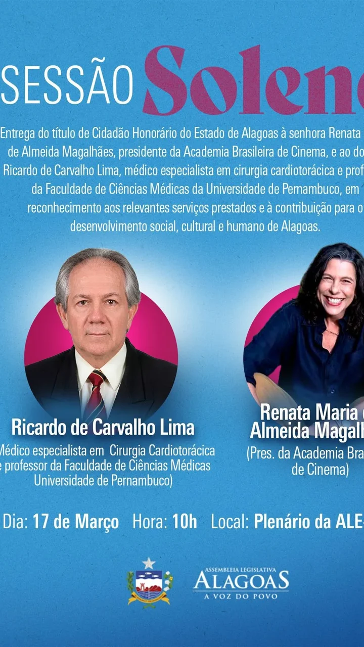 Cardiologista e cineasta serão homenageados com títulos de cidadania alagoana
