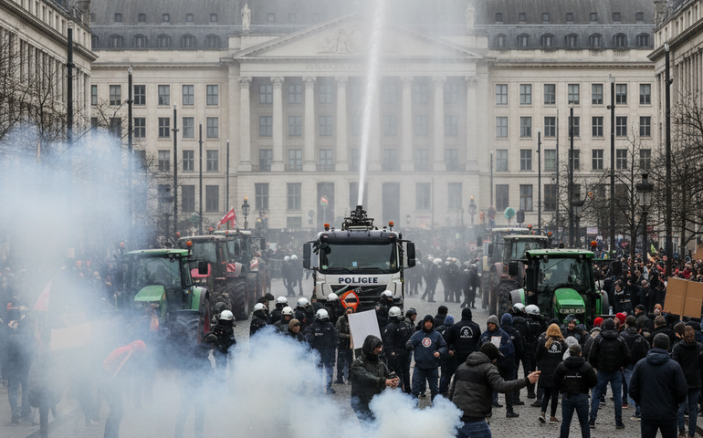 Agricultores bloqueiam ruas em Bruxelas em protesto contra acordo UE-Mercosul