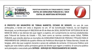 PREFEITURA DE TOBIAS BARRETO EDITAL CONCURSO PÚBLICO