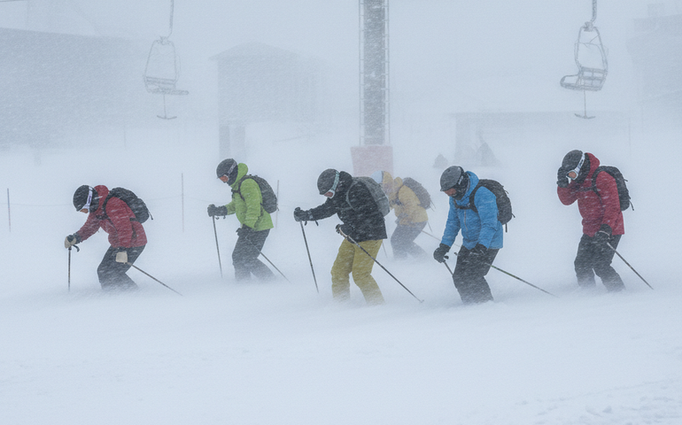 Tempestade de neve surpreende visitantes em estação de esqui japonesa
