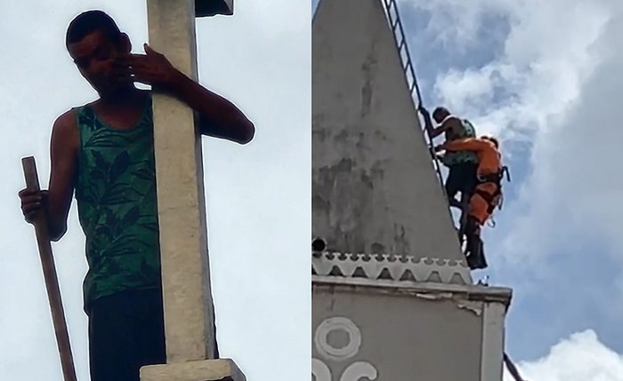 Homem passou a noite agarrado no mastro da torre da igreja, em Arapiraca