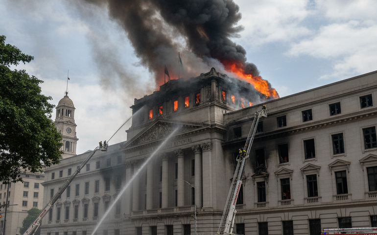Incêndio atinge prédio do Ministério Público estadual no Centro do Rio
