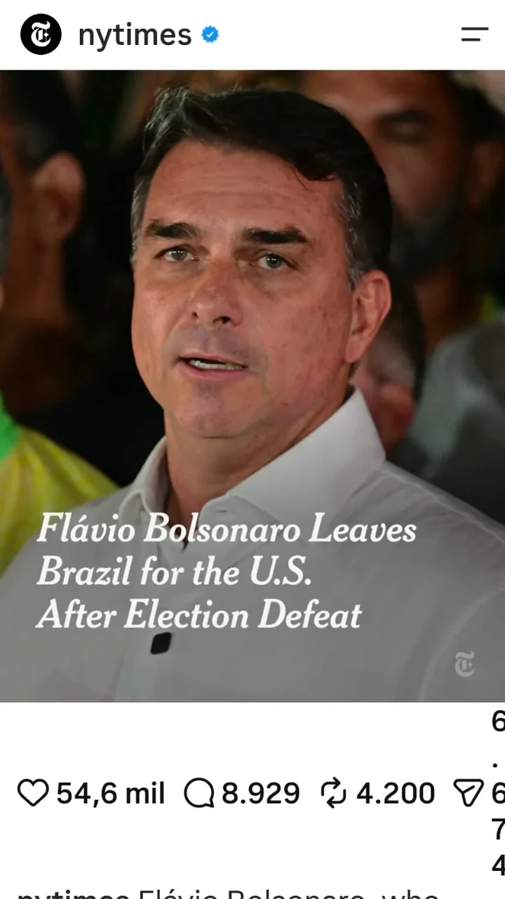 Deu no New York Times: investigado por lavagem, Flávio Bolsonaro foge para os EUA após ordem sobre passaportes