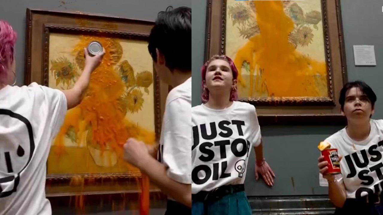 Em Londres, ativistas jogam sopa de tomate no quadro Girassóis, de Van Gogh