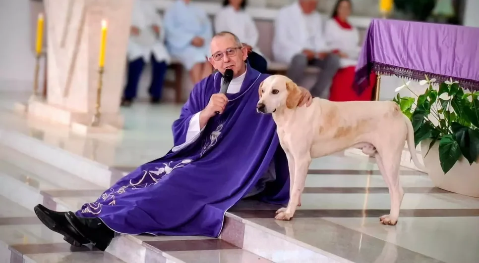 Presença de cachorrinho tem se tornado frequente e conquistou fiéis. Foto: Reprodução/Internet.