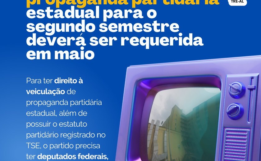 Veiculação de propaganda partidária estadual deverá ser requerida em maio