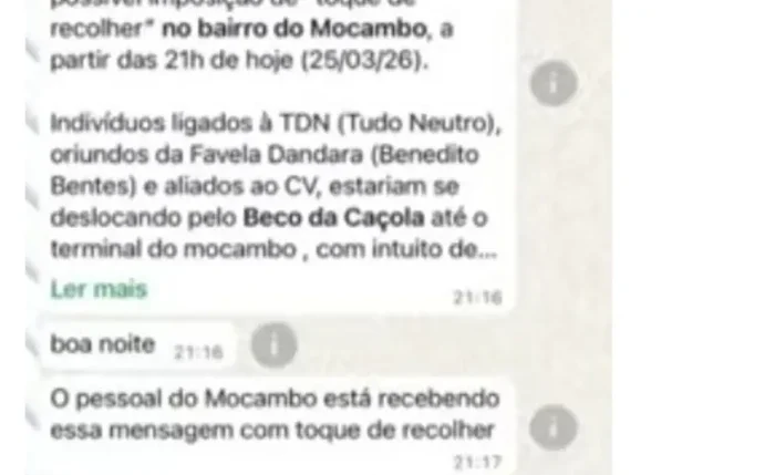Mensagens sobre confronto entre facções assustaram moradores do Mocambo