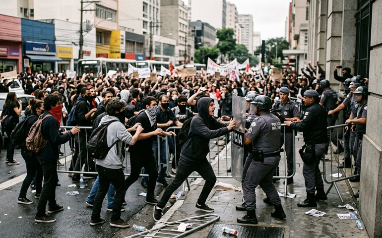 Vereadores e estudantes entram em confronto durante protesto em São Paulo