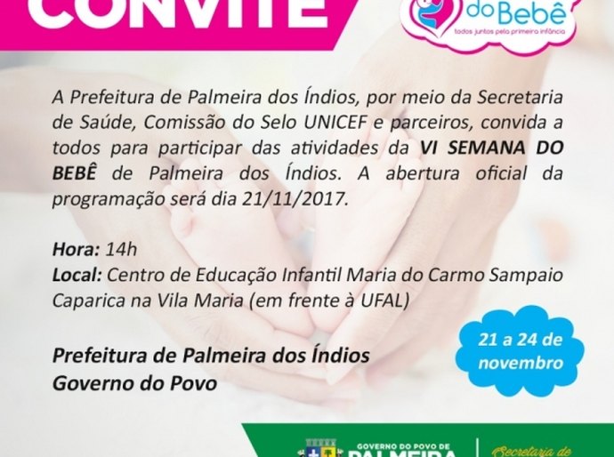 VI Semana do Bebê será iniciada na próxima terça em Palmeira dos Índios
