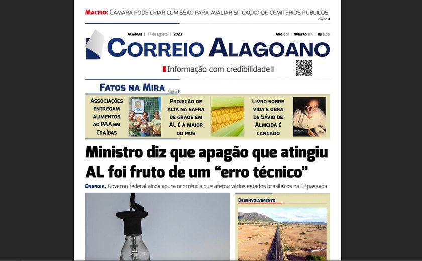 Ministro diz que apagão que atingiu AL foi fruto de um “erro técnico”