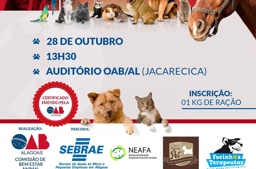 OAB/AL realiza dia 28 primeiro Seminário de Defesa e Bem Estar Animal