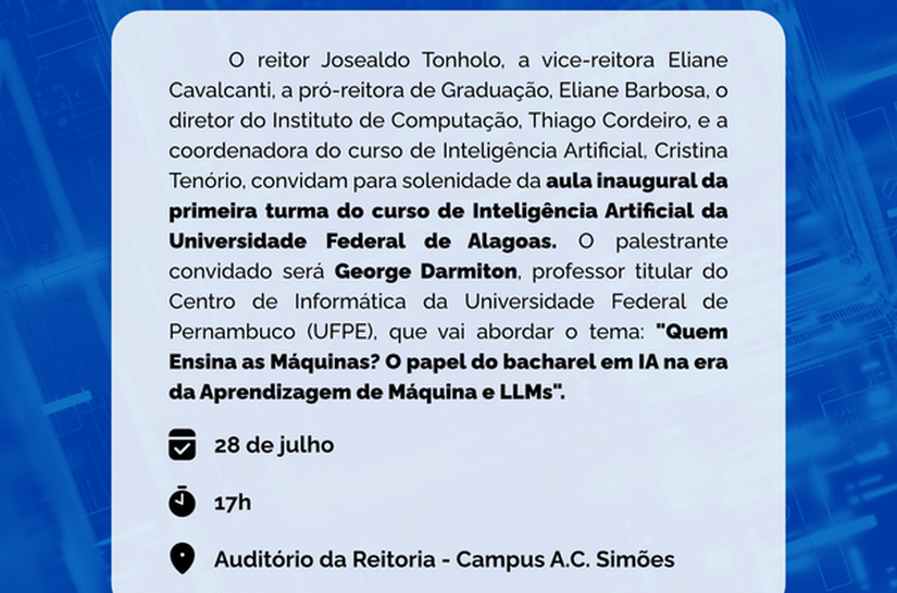 Novo curso de Inteligência Artificial é destaque do semestre 2026.2 na Ufal