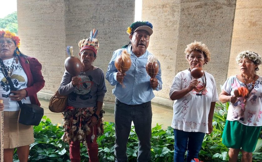 Indígenas mobilizados contra Lei do Marco Temporal em Brasília