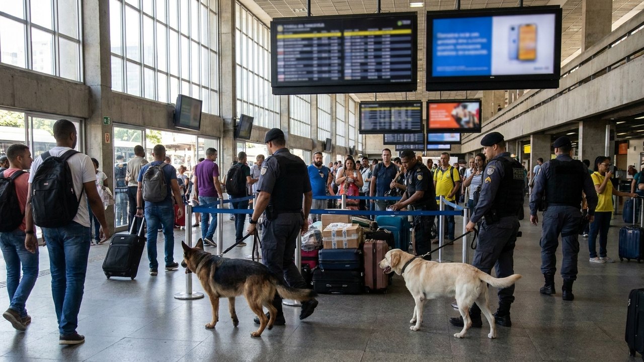 Vistoria completa: polícia usa cães em busca de drogas em rodoviária do Rio