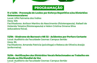 Abril Verde: Saúde de Palmeira prepara programação para prevenção de acidentes do trabalho