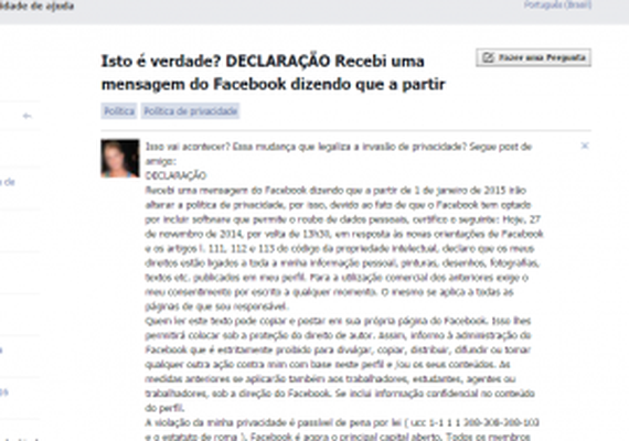 Hoax: declaração de privacidade que circula no Facebook é falsa