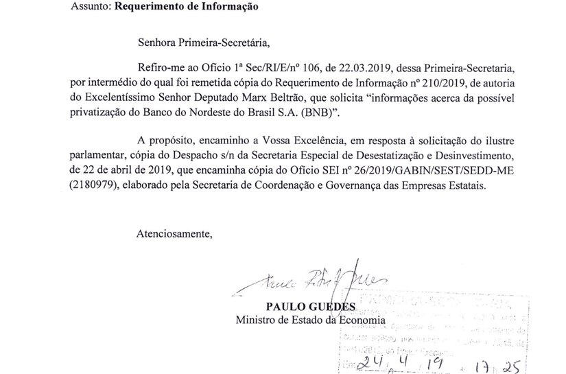 Em resposta a Marx Beltrão, governo Bolsonaro nega privatização do BNB