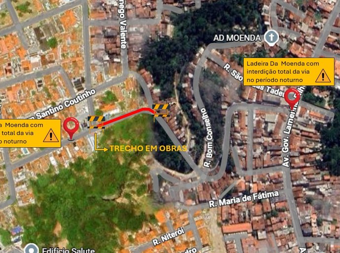 Interdição noturna: BRK realiza obra de implantação de rede na Ladeira da Moenda