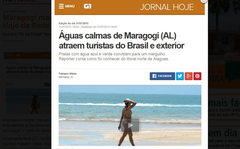 Maragogi mais uma vez é destaque no Jornal Hoje da Rede Globo