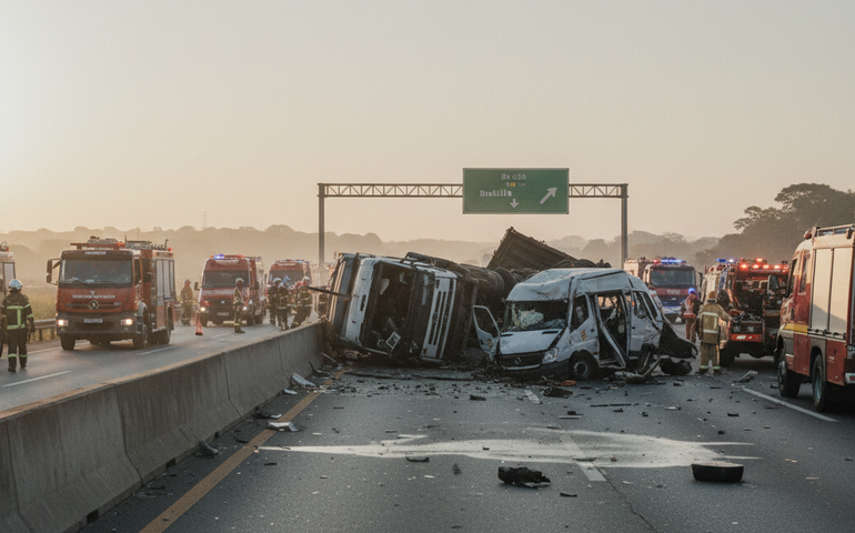 Acidente entre caminhão e van deixa cinco mortos na BR-020, no DF