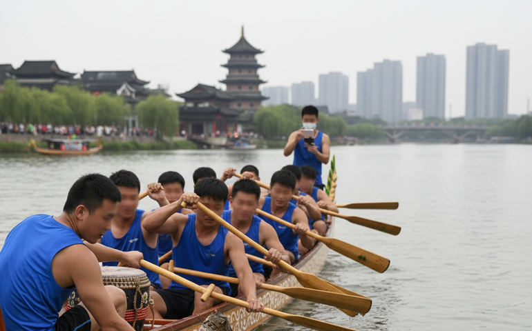 Gato é salvo por remadores durante treino de barco-dragão na China