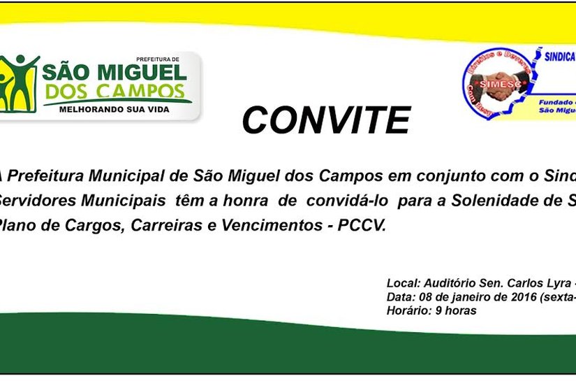 Plano de Cargos, Carreiras e Vencimentos dos servidores públicos de São Miguel dos Campos será sancionado sexta-feira, 08