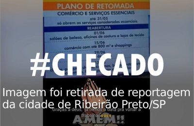 Imagem com datas para reabertura do comércio não é de Alagoas