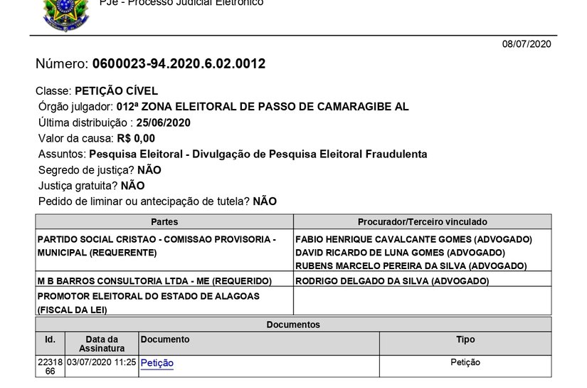 Matriz de Camaragibe: Justiça Eleitoral reconhece legalidade de pesquisa do Instituto Data Sensus