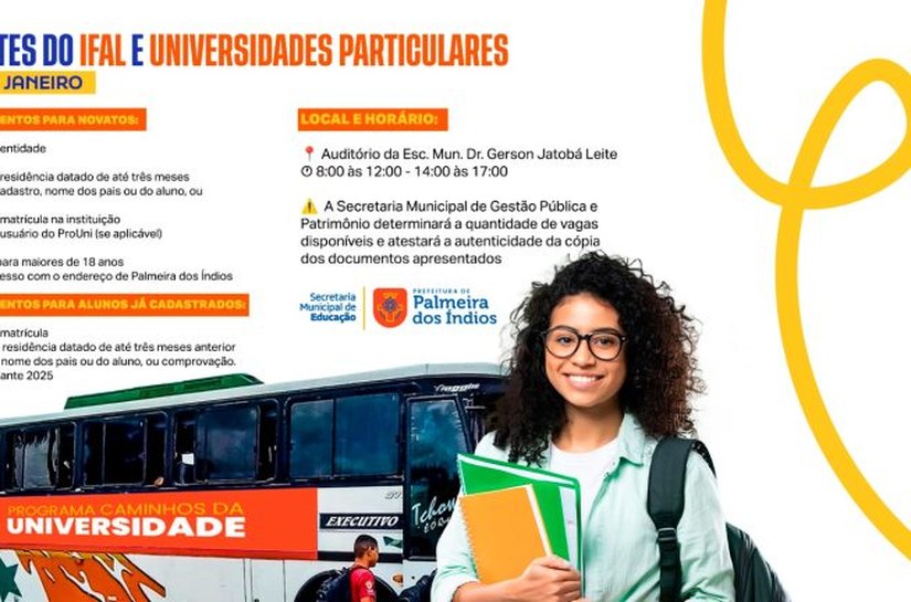 Palmeira: Cadastramento do programa Caminhos da Universidade começa nesta terça (20)