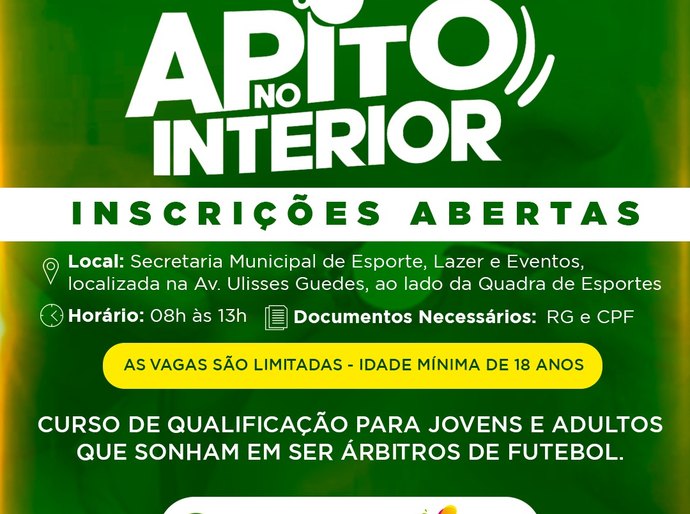 Inscrições abertas para o curso do Apito no Interior em Piaçabuçu