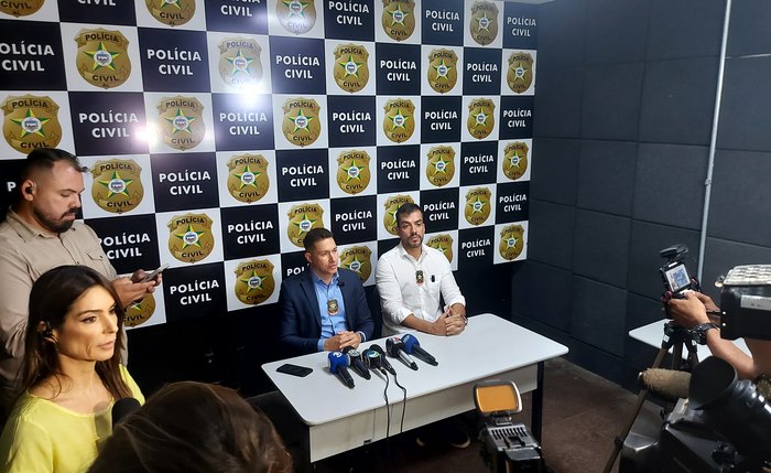 Os delegados João Marcelo e Igor Diego durante coletiva Os delegados João Marcelo e Igor Diego durante coletiva