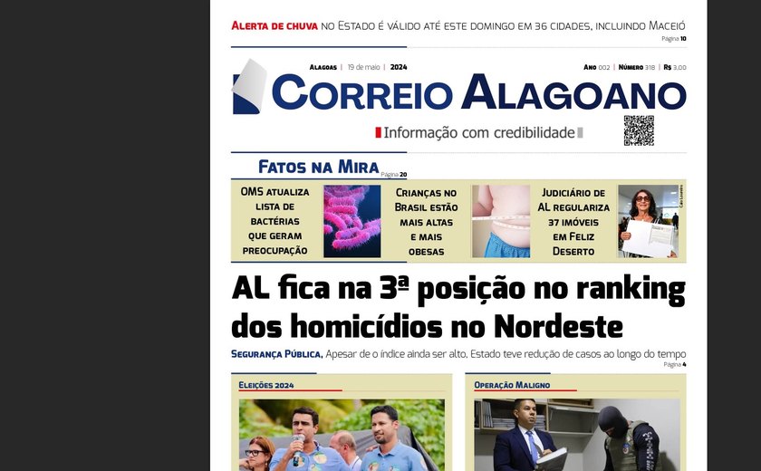 Alagoas fica na 3ª posição no ranking dos homicídios no Nordeste