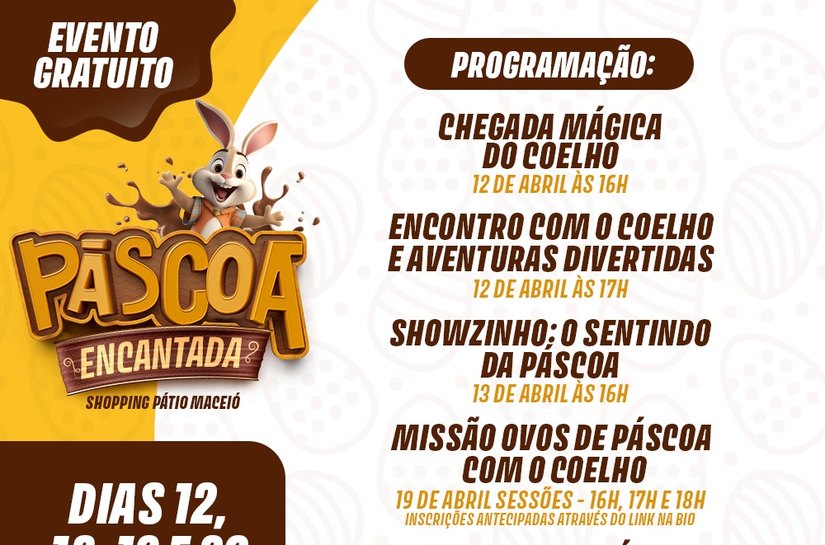 Shopping Pátio Maceió promove Páscoa Encantada com chegada do Coelho e espetáculo teatral