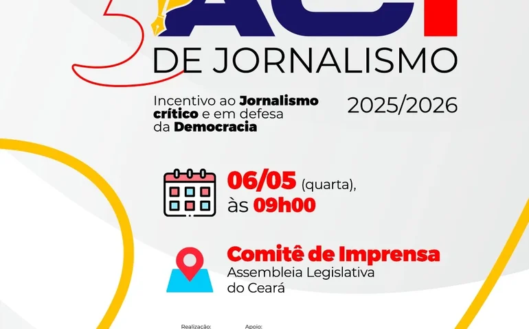 Lançamento do Prêmio ACI de Jornalismo será no dia 6 de maio no Comitê de Imprensa da Alece