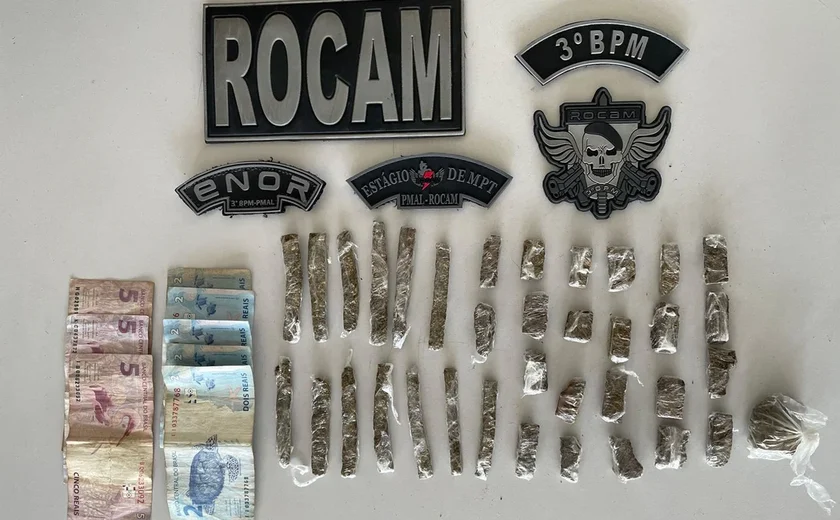 ROCAM prende jovem de 26 anos suspeito de tráfico no Centro de Arapiraca