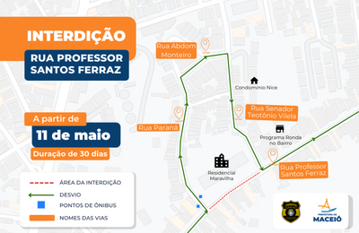 Rua Professor Santos Ferraz será interditada por 30 dias para obras de saneamento no Poço