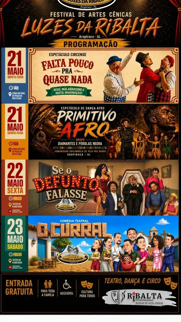Com programação gratuita, Festival Luzes da Ribalta reúne teatro, dança e circo em Arapiraca