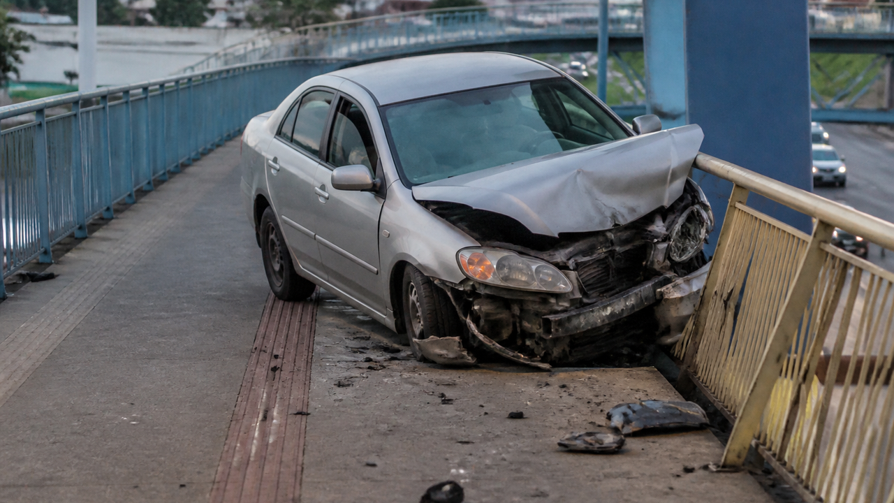 Adolescente dirige carro e invade rampa de passarela em Salvador