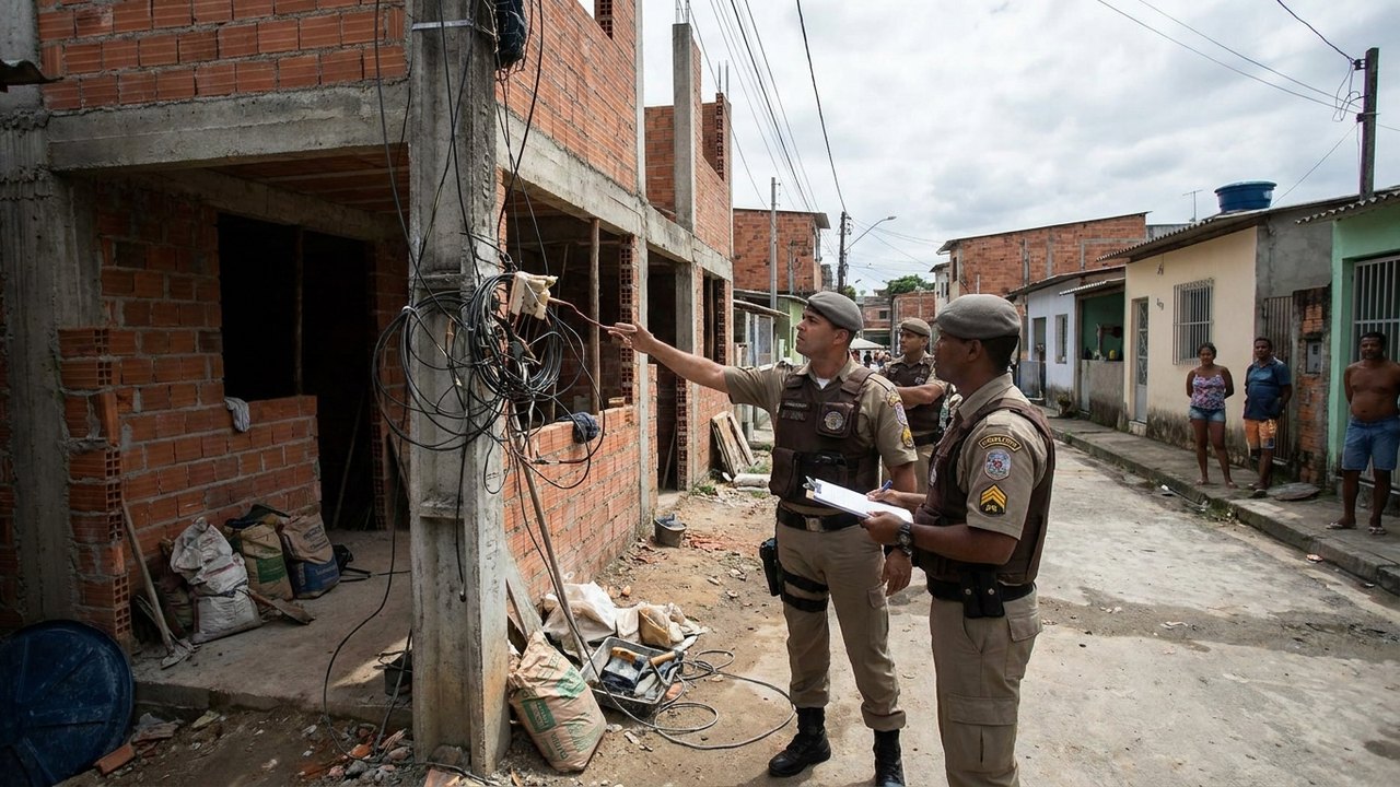 PM flagra obra irregular e furto de energia em Realengo, no Rio