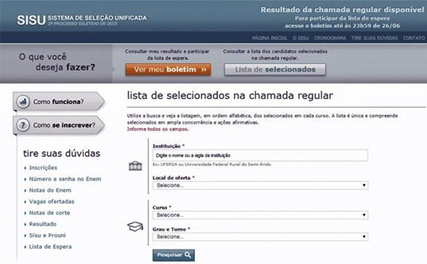 MEC divulga lista dos aprovados no Sisu do segundo semestre